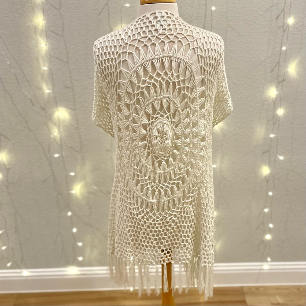 Ivory Crochet Knit Cardigan Kimono
